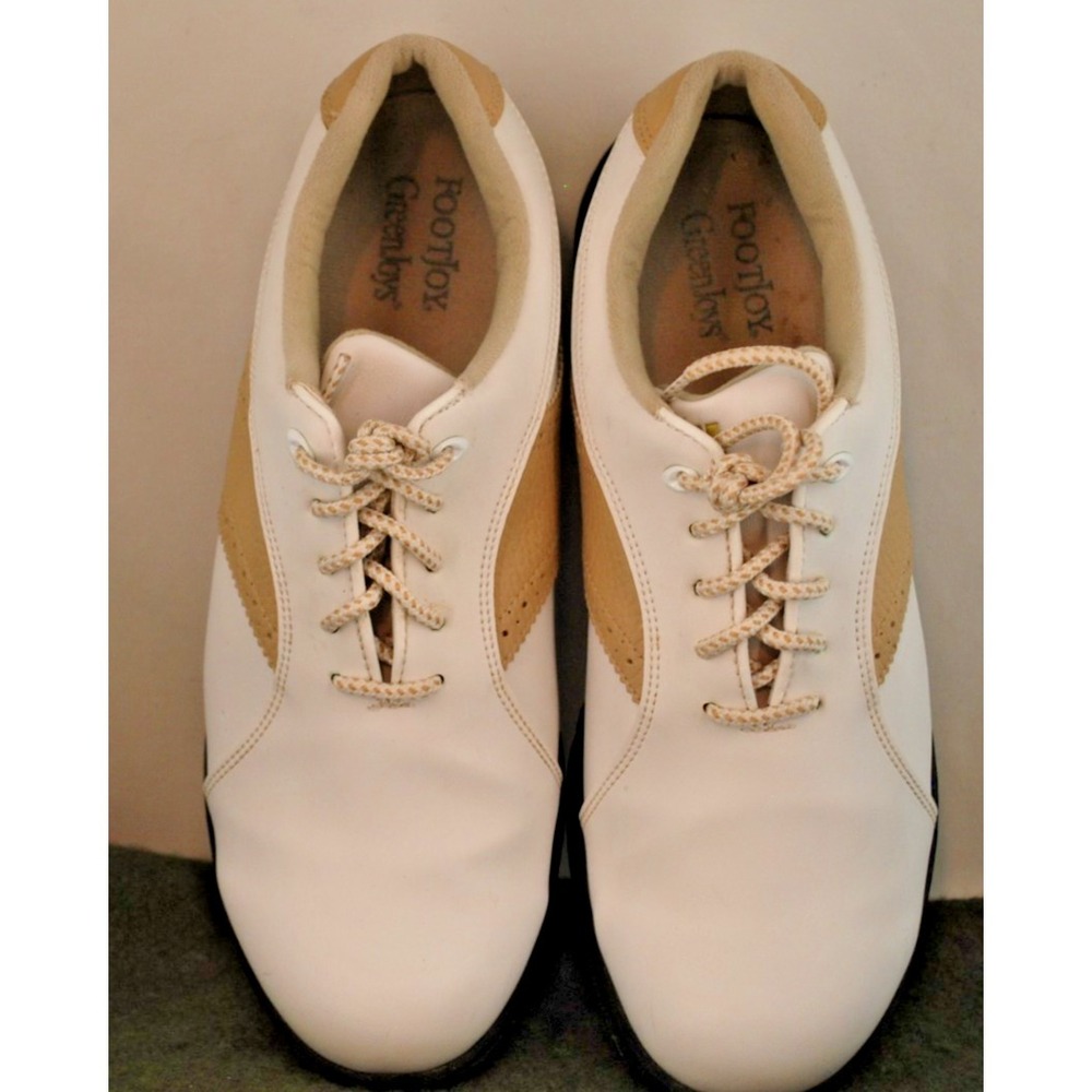 FootJoy FJ GreenJoys Women's Golf Shoes Cleats White Tan Size 10M - Picture 1 of 8